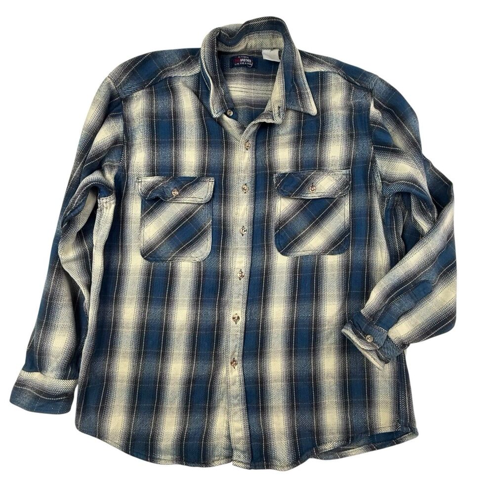 Vintage Five Brother Woven Shirt Men 2XL Plaid Heavyweight Workshirt Blue